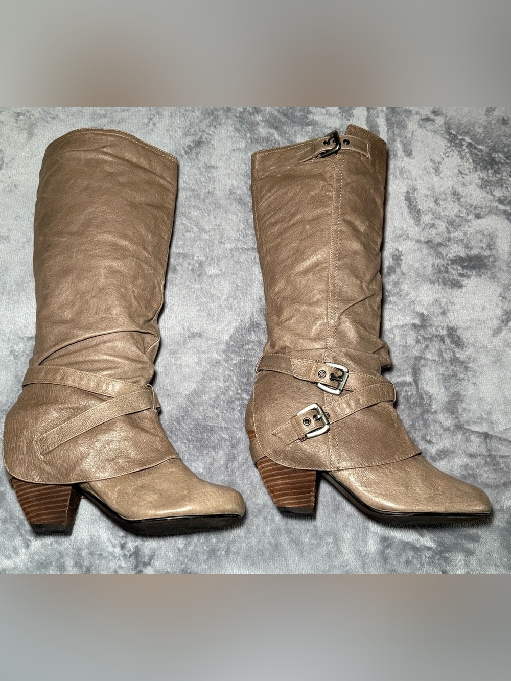 Naughty Monkey Gray/Taupe Mid-Calf Leather Boots - Women's Boots - Size 8.5